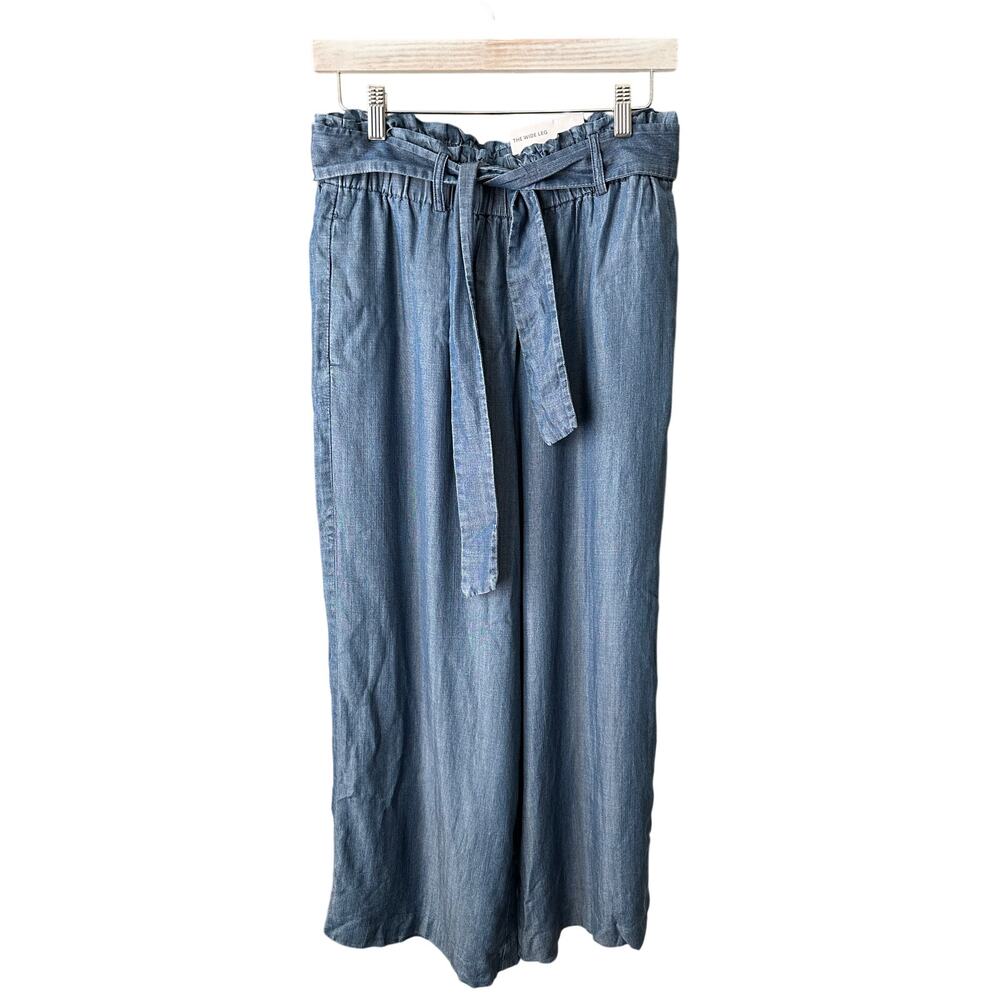 Ann Taylor Factory The Wide Leg Belted Pull On Denim Pants Medium NWT